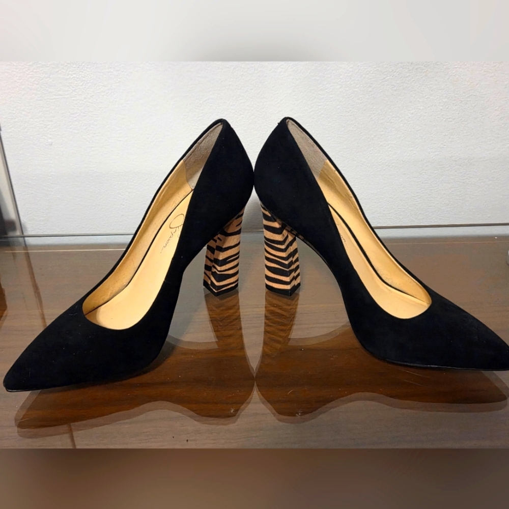 Jessica Simpson - Black Suede Pumps with Zebra Print Heel - Sizs 9